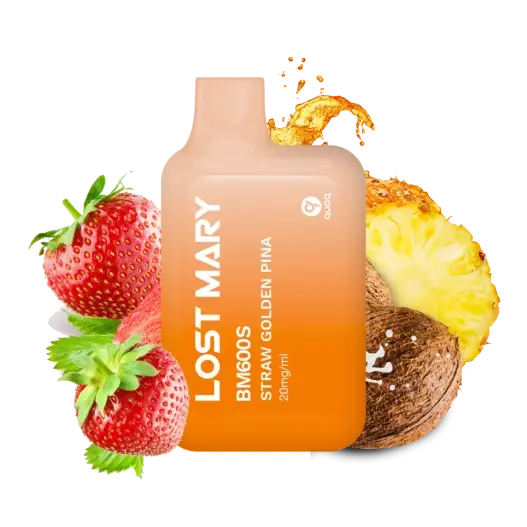 PACK 10 VAPER DESECHABLE LOST MARY STRAW GOLDEN PIÑA 20MG (FRESA, PIÑA Y COCO)