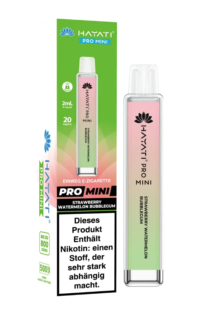 PACK 10 VAPER DESECHABLE HAYATI PRO MINI STRAWBERRY WATERMELON BUBBLEGUM 20MG (FRESA, SANDÍA Y CHICLE)