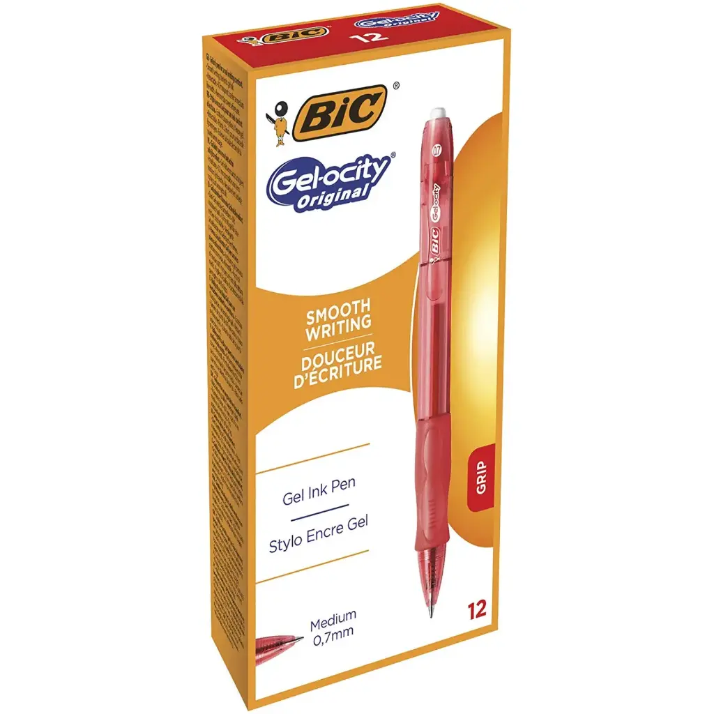 CAJA 12 BOLIGRAFOS BIC GEL VELOCITY ROJO