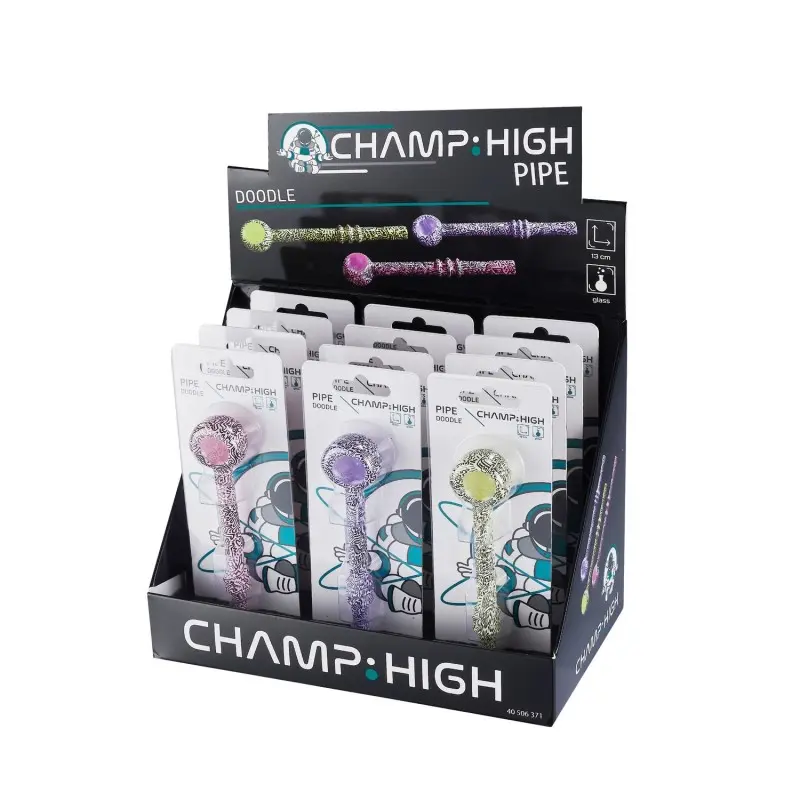  EXP 12 PIPA CHAMP DOODLE GLASS 13CM (3 COLORES)