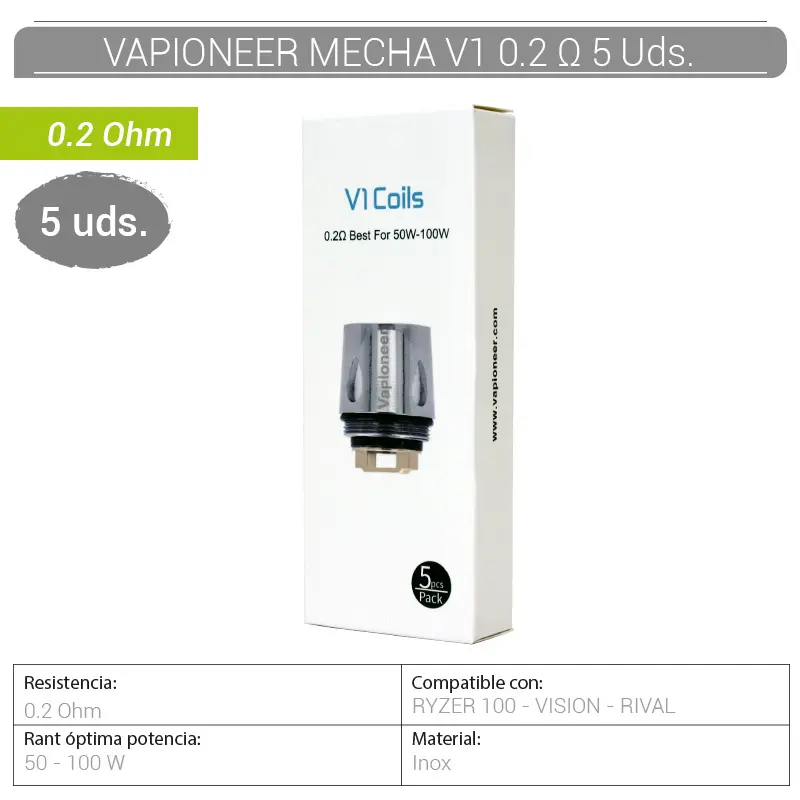 SET 5 MECHAS V1-V2 VAPIONEER 0,2 Ohm