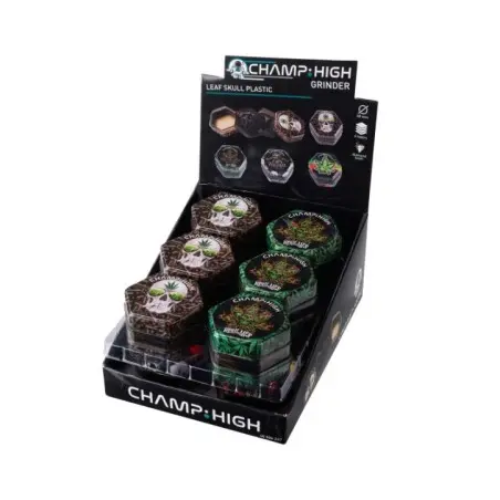 EXP 12 GRINDER ACRILICO CHAMP HIGH PLASTIC SKULL LEAF 68MM 4PC