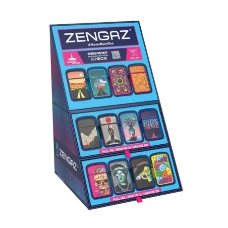 EXP CUBE DISPLAY MIX 48 ENCENDEDORES JET ZENGAZ ZL-12 RECARGABLE (SERIE 24)