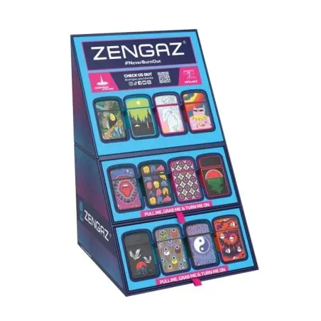 EXP CUBE DISPLAY MIX 48 ENCENDEDORES JET ZENGAZ ZL-12 RECARGABLE (SERIE 25) (TURBO)