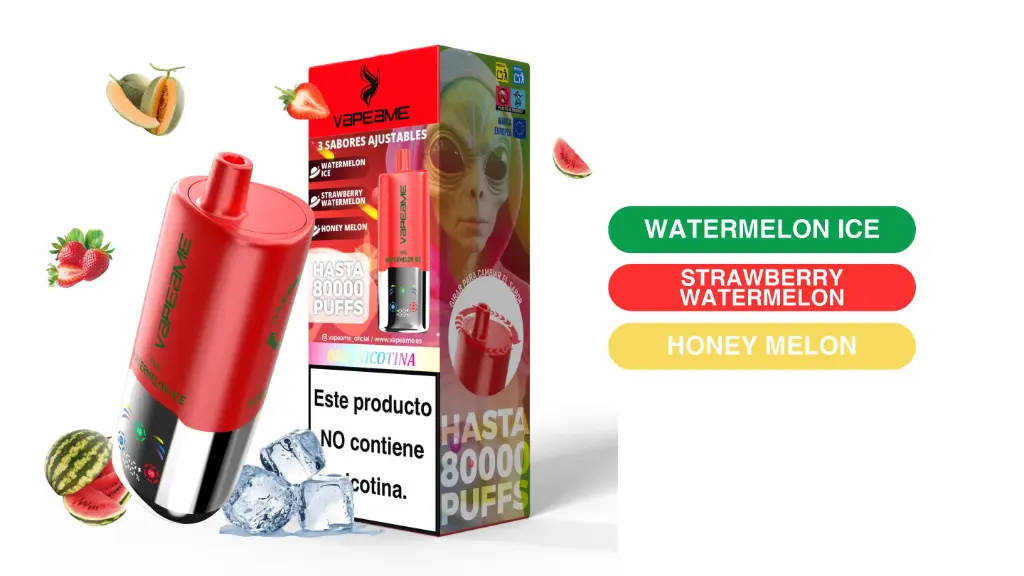 PACK 5 VAPER DESECHABLE BIG ME 3 EN 1 RED 0% NICOTINA 80K WATERMELON, STRAWBERRY-WATERMELON Y HONEY MELON (SANDIA, FRESA-SANDIA Y MELON DULCE)