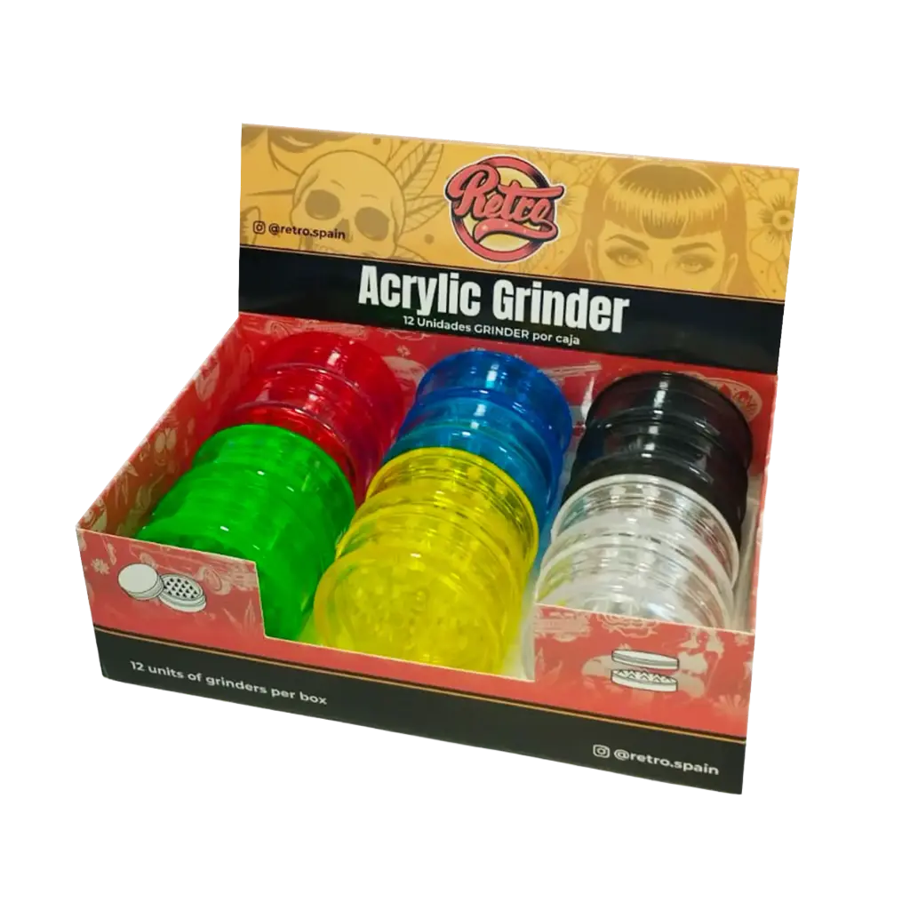 EXP 12 GRINDER ACRILICO RETRO 6CM COLORES SURTIDOS (3PCS)