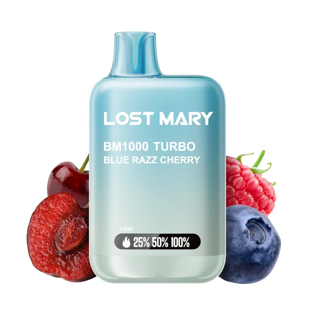 PACK 10 VAPER DESECHABLE LOST MARY BM1000 BLUE RAZZ CHERRY 20MG (FRAMBUESA Y CEREZA)