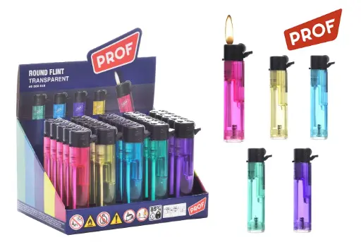 [40009645] ENCENDEDOR PIEDRA PROF TRANSPARENTE REFILL ROUND (5 COLORES)