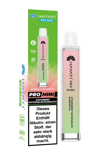 [HAYATI-06] PACK 10 VAPER DESECHABLE HAYATI PRO MINI STRAWBERRY WATERMELON BUBBLEGUM 20MG (FRESA, SANDÍA Y CHICLE)