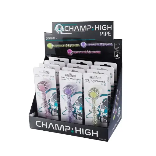 [40506371]  EXP 12 PIPA CHAMP DOODLE GLASS 13CM (3 COLORES)