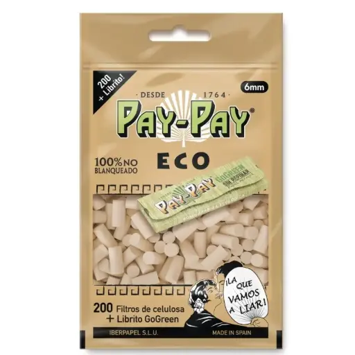 [P0030] FILTROS PAY-PAY 200 FILTROS (6MM) ECO+LIBRITO GO GREEN (70MM)(35X200)