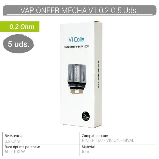 [010.110] SET 5 MECHAS V1-V2 VAPIONEER 0,2 Ohm