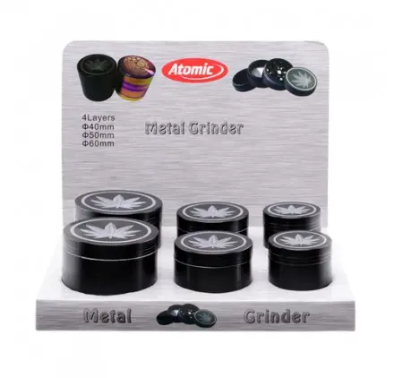[02.125 38] EXP 6 GRINDER ATOMIC BLACK HEMP ALUMINIO 4 PCS (3 TAMAÑOS)