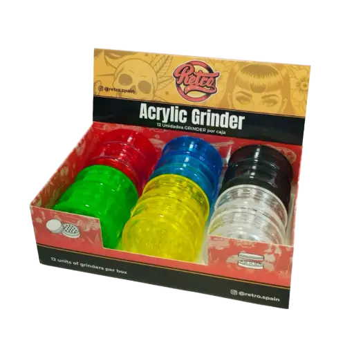 [GRINDERRETRO] EXP 12 GRINDER ACRILICO RETRO 6CM COLORES SURTIDOS (3PCS)