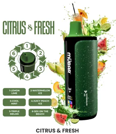 [MU6-03] VAPER DESECHABLE MüBAR 6en1 240K CITRUS & FRESH 0% NICOTINA (LEMON LIME / WATERMELON ICE / COOL MINT / JUICY PEACH ICE / TRIPLE MELON / SEX ON THE BEACH)